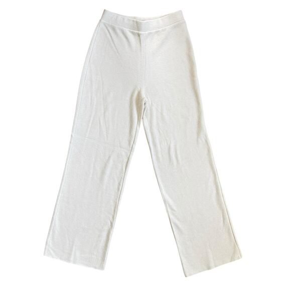 Zara Pants - Zara High Waisted Wide Leg Pants Ribbed Knit Elastic Waistband Cream Size Small